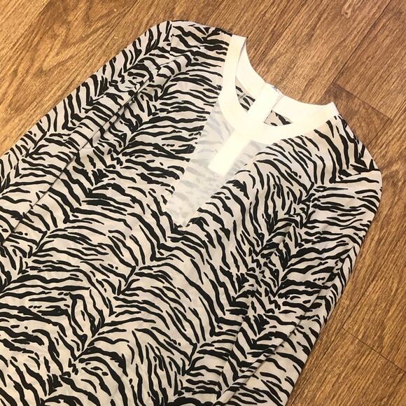 Rebecca Taylor Black and Cream Zebra Animal Print Silk Long Sleeve Blouse Size 2 - Picture 4 of 15